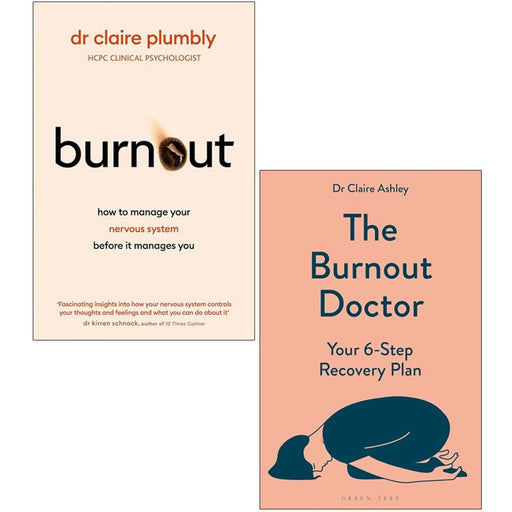 Paperback set of The Burnout Doctor and Burnout 2 books by Dr Claire Ashley, featuring yellow and green cover designs.
