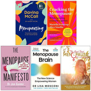 Set of five menopause books including The Menopause Manifesto and Menopausing by Naomi Potter, McCall, Smellie, Frostrup, Gunter, and Mosconi.