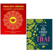 Two books from the Curry Guy Thai collection by Hari Ghotra and Dan Toombs, featuring healthy Indian curry recipes and dishes.