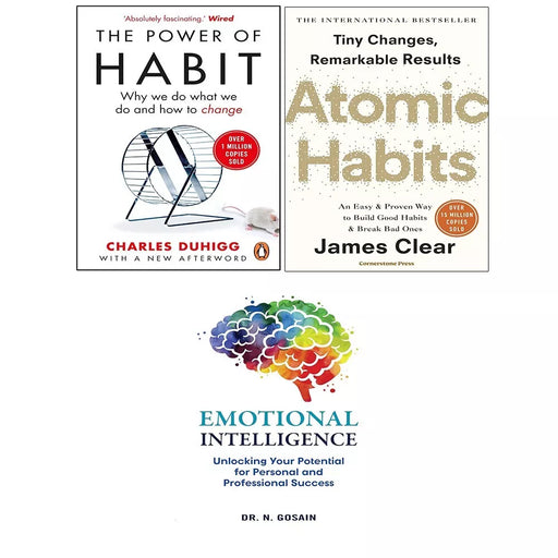 Emotional Intelligence, Atomic Habits James Clear, Power of Habit 3 Books Set - The Book Bundle