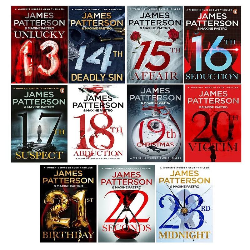 Arrow Ltd. Women’s Murder Club Series 13-23 collection books by James Patterson, featuring colorful book covers and spine details.