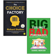 Collection of "The Choice Factory," "Big Feelings," and "Bad Purchases 2" by Richard Shotto & Daniel Mercer, paperback books by Harriman House.