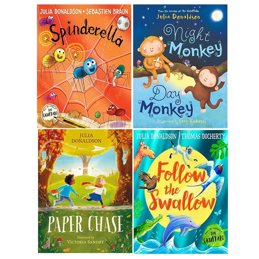 Julia Donaldson Collection 4 Books Set (Spinderella, Paper Chase, Night Monkey and Follow the Swallow) - The Book Bundle