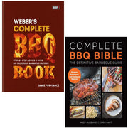 Jamie Purviance and Andy Husbands' Weber Complete BBQ Book and BBQ Bible set with grilling recipes and tips, featuring colorful cookbook covers.
