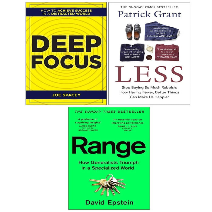 Less Patrick Grant, Range David Epstein, Deep Focus Joe Spacey 3 Books Set - The Book Bundle