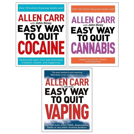 Easy Way Allen Carr Collection 3 Books Set Quit Vaping.Quit Cannabis,QuitCocaine - The Book Bundle