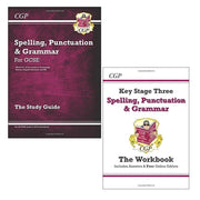 CGP GCSE SP&G Study Guide, KS3 Spelling Punctuation & Grammar Workbook 2 Books Collection Set - The Book Bundle