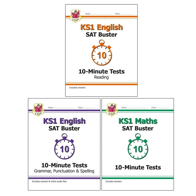 CGP KS1 SAT Buster 10-Minute Tests 3 Books Collection Set (English and Maths) - The Book Bundle