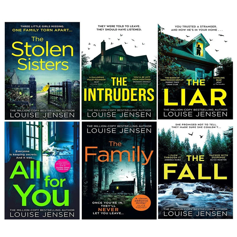 Six Louise Jensen Collection books including Family, Liar, Intruders, Stolen Sisters, and Fall in a high-quality set.