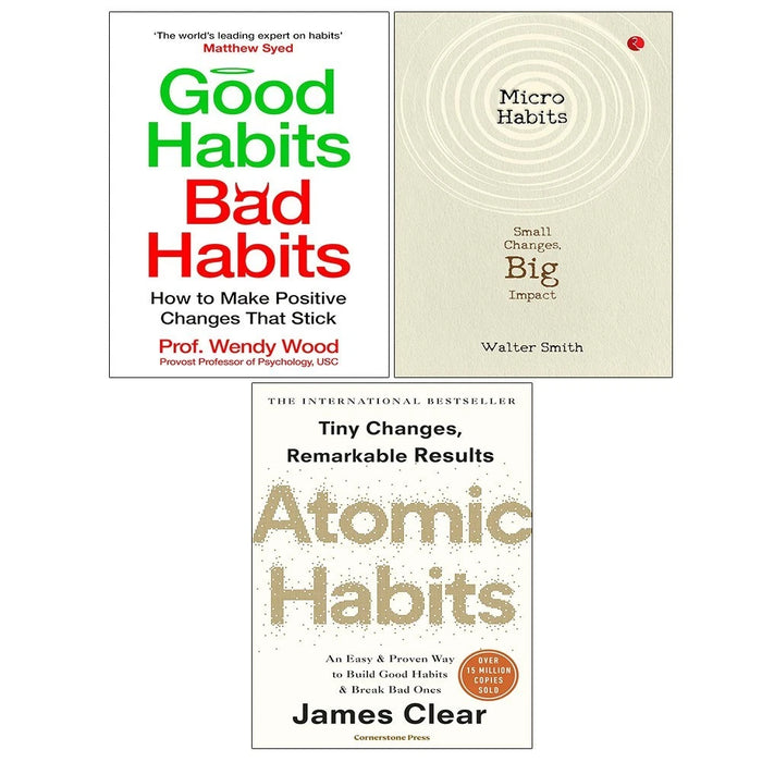 Atomic Habits,Micro Habits, Good Habits Bad Habits Wendy Wood 3 Books Set - The Book Bundle