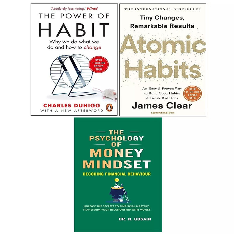 Psychology of Money Mindset, Atomic Habits James Clear, Power of Habit 3 Books Set - The Book Bundle
