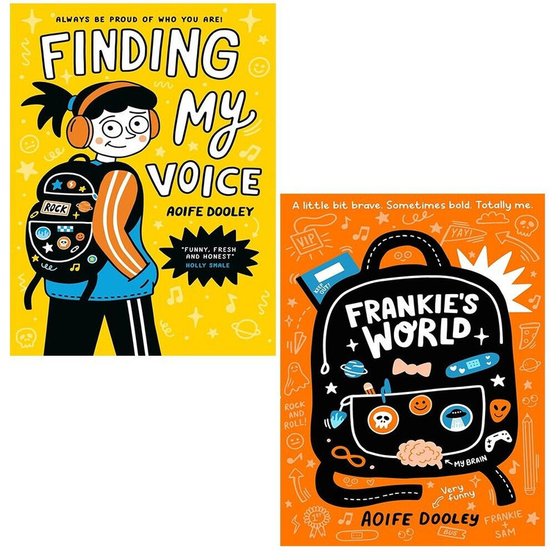 Aoife Dooley Collection 2 books set, Frankies World and Finding My Voice, Scholastic edition, featuring colorful cover illustrations.