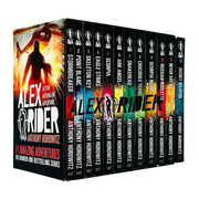 Alex Rider Series 12-book collection by Anthony Horowitz, paperback fiction set featuring spy adventure novels in a colorful box.