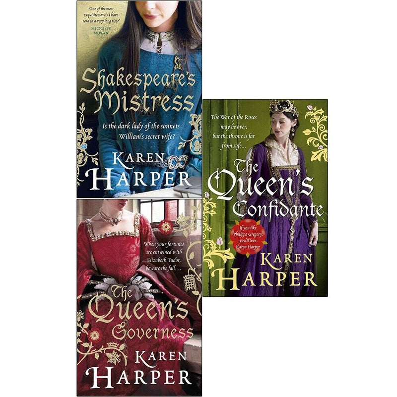 Karen Harper Collection of 3 historical fiction books set including Shakespeare's Mistress, The Queen's Governess, and The Queen's Confidante
