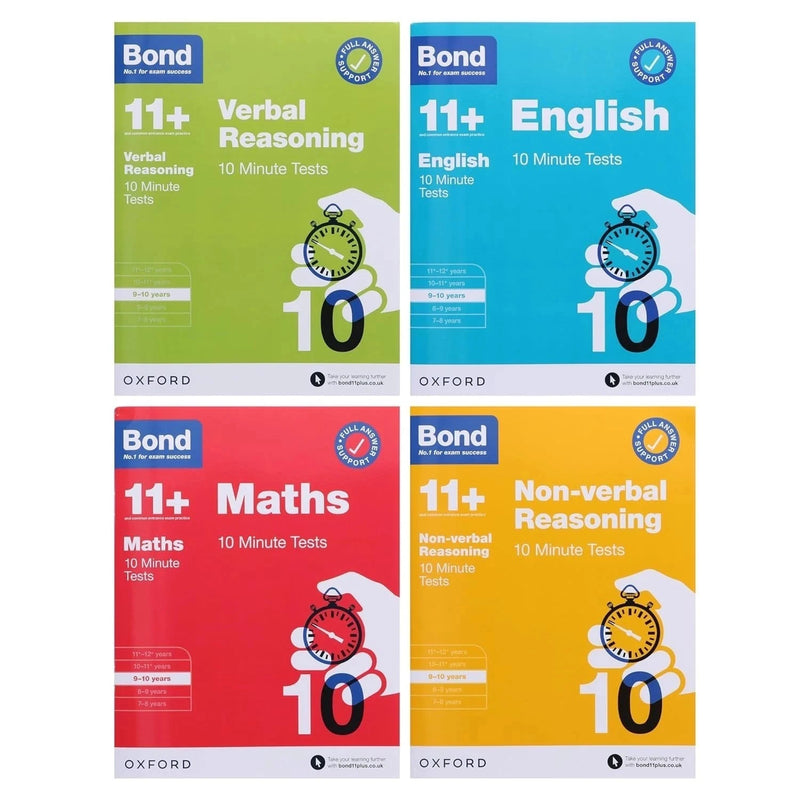 Bond 10 Minute Tests English Maths Verbal Reasoning 4 Books Collection Set - Ages 9–10 - Paperback
