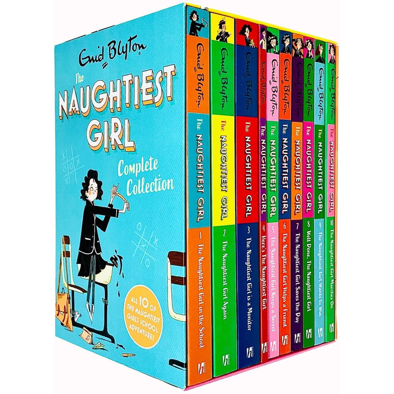 Complete collection of 10 Enid Blyton "The Naughtiest Girl" children's books by Hodder Children's Books, featuring colorful covers.