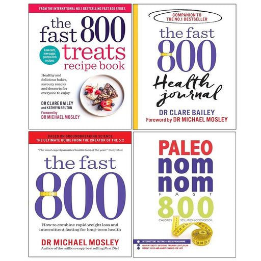 Michael Mosley Collection 4 Books Set ( The Fast 800 Treats Recipe, Paleo Nom Nom, The Fast 800, Health Journal ) - The Book Bundle