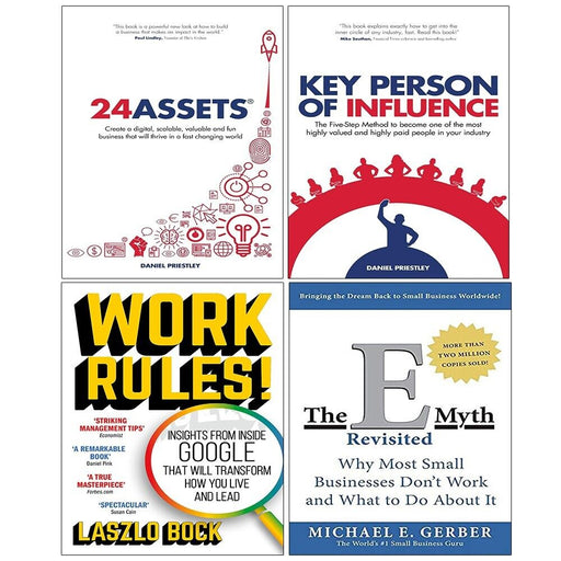 E-Myth Revisited, 24 Assets,Key Person of Influence,Work Rules 4 Books Set - The Book Bundle