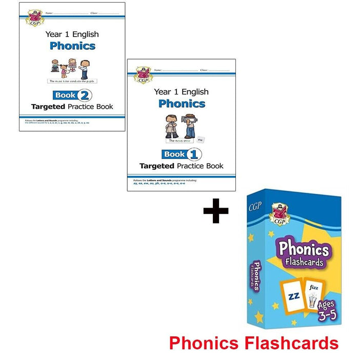 KS1 English Year 1 Phonics Targeted Practice Books 2 Books + Phonics Flashcards - The Book Bundle