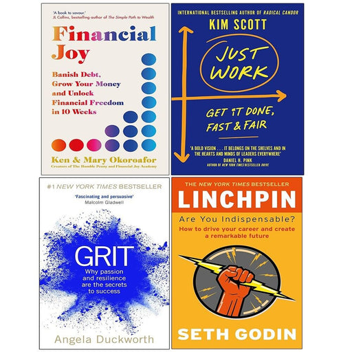 Financial Joy Ken Okoroafor,Grit,Linchpin Seth Godin, Just Work (HB) 4 Books Set - The Book Bundle