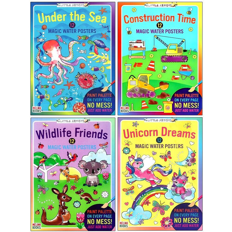 Little Artists Magic Water Posters Book 4 Books Collection Set Wildlife Friends - The Book Bundle