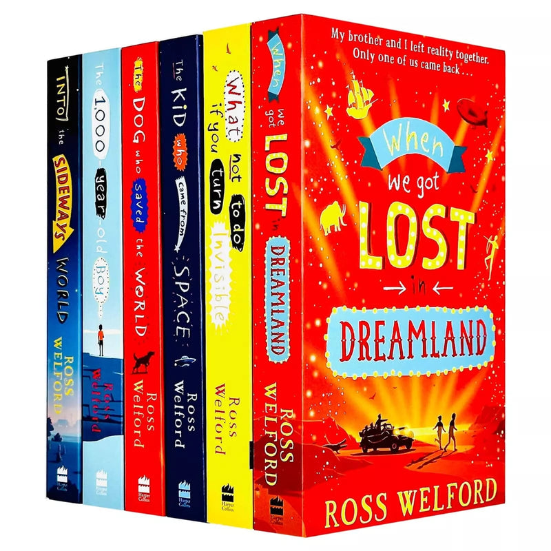 Six paperback books from the "The Dog Who Saved the World" collection by Ross Welford, fiction stories for children.