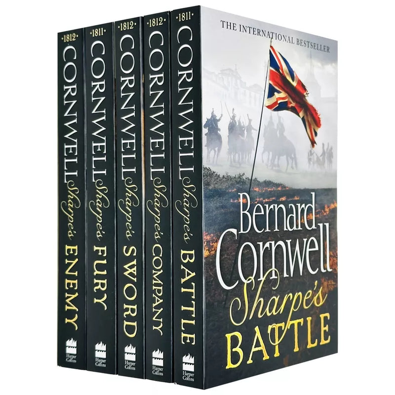 Bernard Cornwell Sharpe Series 5-book collection set in paperback, featuring historical fiction by Harper publisher