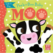 Set of five Peek-a-Boo Baby Collection books by Pat-a-Cake Ltd, featuring Roar, Buzz, I Love You, Moo, and Miaow.