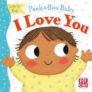 Set of five Peek-a-Boo Baby Collection books by Pat-a-Cake, featuring Roar, Buzz, I Love You, Moo, and Miaow illustrations.