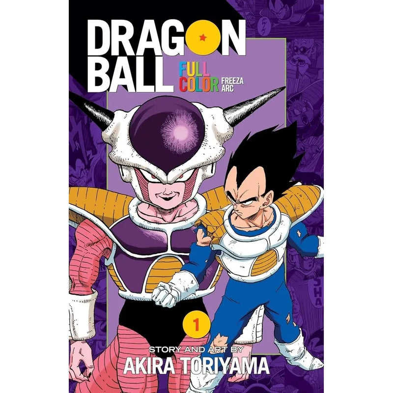 Dragon Ball Full Color Freeza Arc books set by Akira Toriyama, featuring vibrant covers from volumes 1, 3, and 4 by VIZ Media LLC.