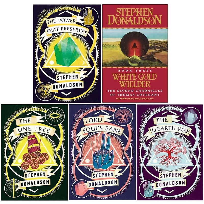 Thomas Covenant Series 5 Books Set by Stephen Donaldson (Lord Foul's Bane ,The Illearth War, The Power that Preserves ,The One Tree  & White Gold Wielder) - The Book Bundle