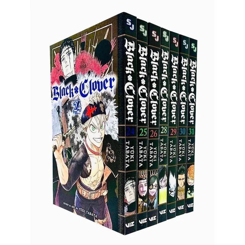 Black Clover manga volume collection by Yuki Tabata, includes volumes 24, 25, 26, 28, 29, 30, 31, published by VIZ Media.