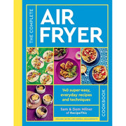 Collection of four air fryer cookbooks by Jenny Tschiesche, Kate Merker, Carolina Cartier, and Cooknation, featuring air fryer recipes.