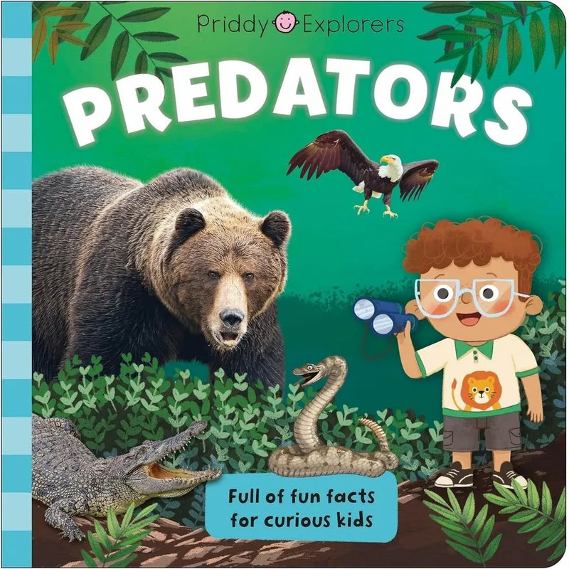 Priddy Books Explorers Series 8 set with colorful covers featuring space, sharks, dinosaurs, human body, bugs, volcanoes, rocks, and machines.