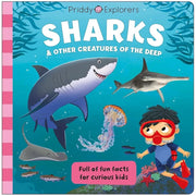 Priddy Explorers Series 8 books set by Priddy Books featuring space, sharks, dinosaurs, human body, bugs, volcanoes, rocks, mega machines, predators