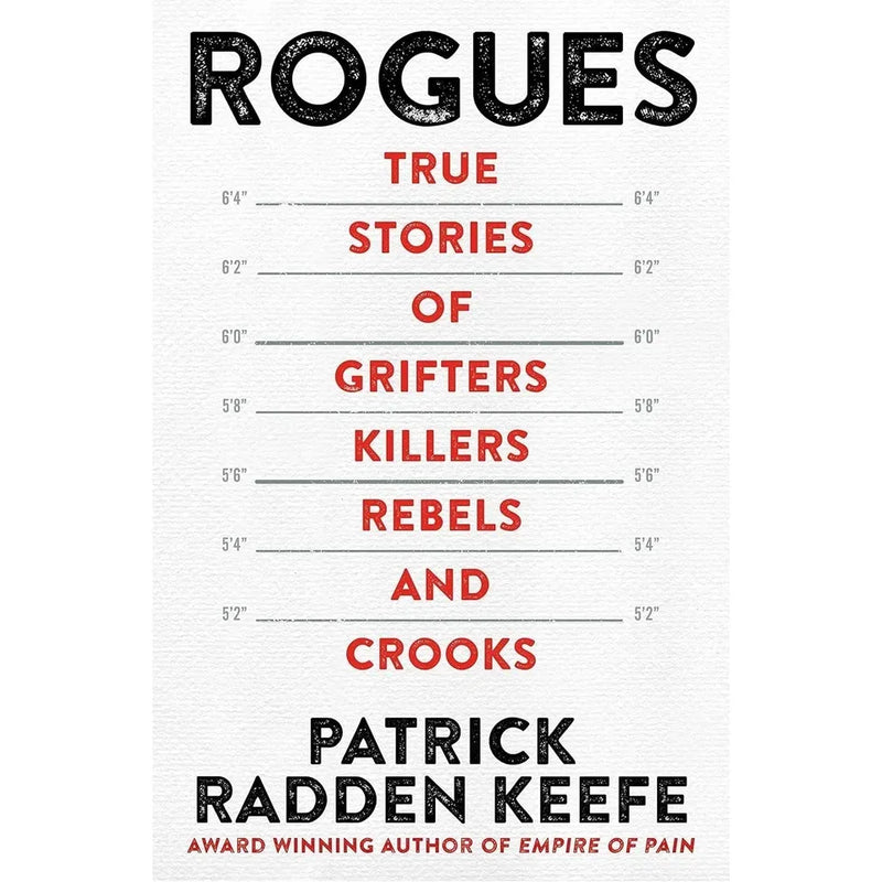 Patrick Radden Keefe 3-book collection set including Rogues, The Snakehead, and Empire of Pain, shown in a sleek display image.