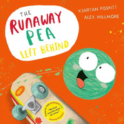 Set of three The Runaway Pea books by Kjartan Poskitt and Alex Willmore, featuring colorful illustrations and playful characters.
