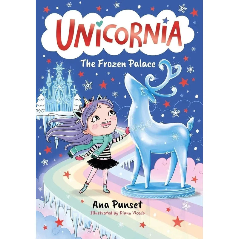 Unicornia Series 5 books collection set by Ana Punset featuring colorful covers and illustrations from Learning to Fly to The Frozen Palace.