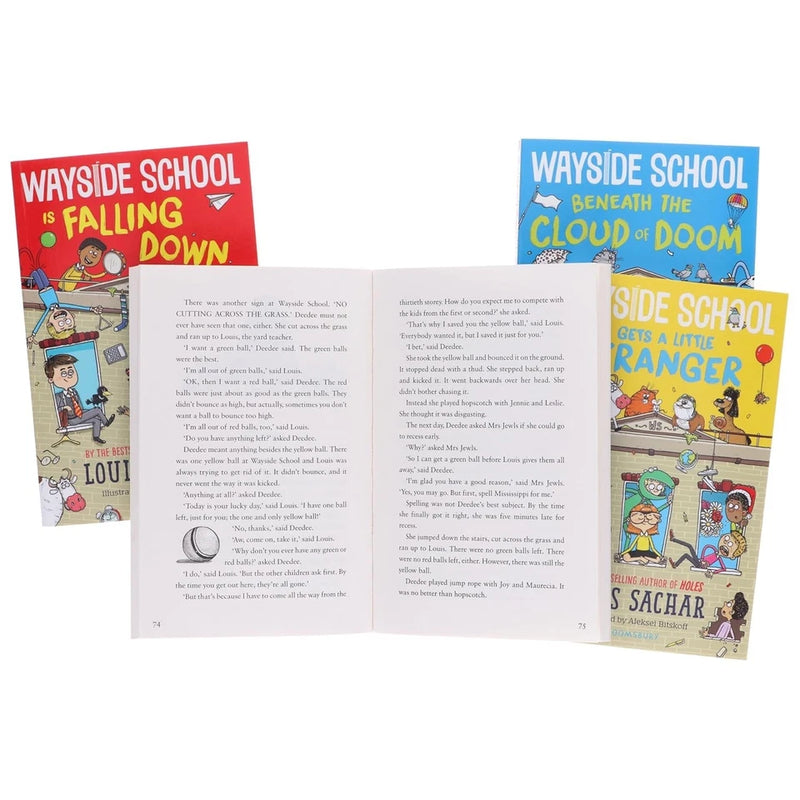 Wayside School Series by Louis Sachar 4 Books Set(Wayside School,Falling Down, Gets a Little Stranger  &  Beneath the Cloud of Doom ) - The Book Bundle