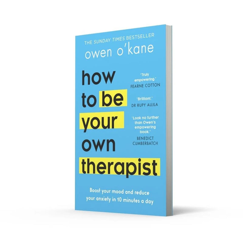 Paperback book titled "How to Be Your Own Therapist" by Owen O'Kane, featuring a cover with calming colors and the author's name.