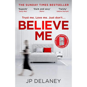 Four paperback fiction books by JP Delaney, including The Girl Before, Believe Me, and The Perfect Wife, from Quercus Ltd collection.