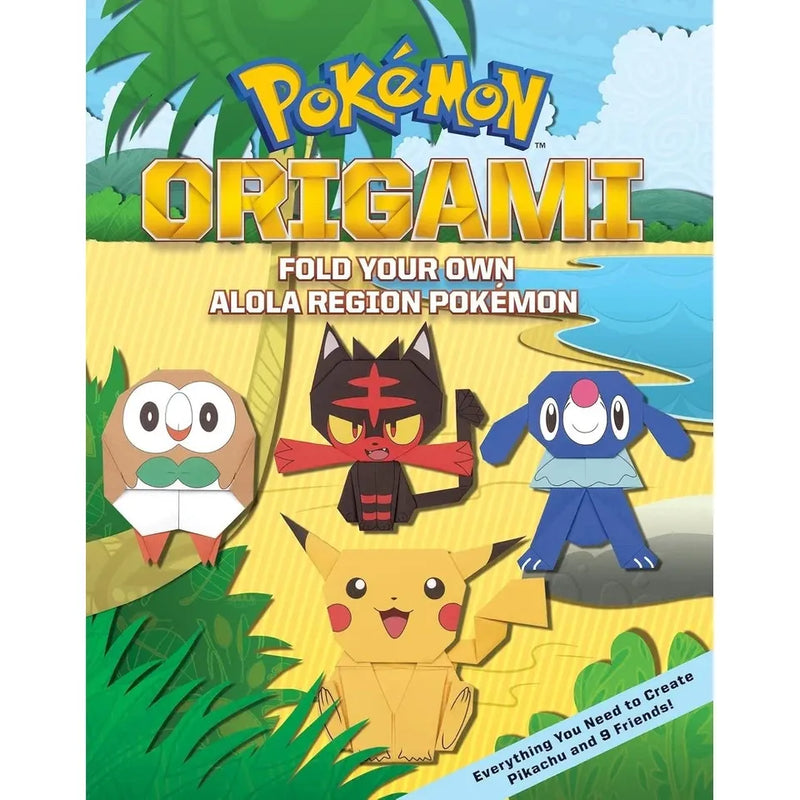 Set of three Pokémon Origami books by Scholastic UK, featuring origami instructions from Kanto to Paldea and Alola regions.