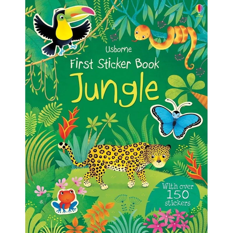 Set of five Usborne First Sticker Books for ages 3-5, paperback collection with colorful illustrations and engaging sticker activities.