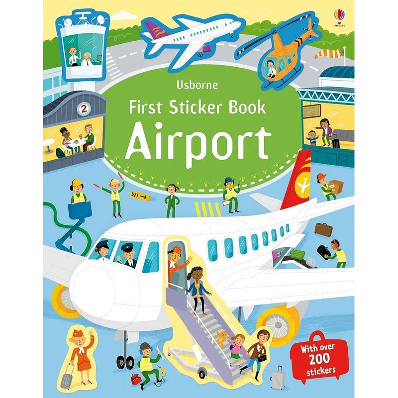 Set of five Usborne First Sticker Books for ages 3-5, featuring colorful illustrations and engaging sticker activities by Usborne Publishing.