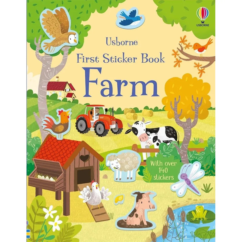 Set of five Usborne First Sticker Books for ages 3–5, featuring colorful illustrations and engaging sticker activities for young children.