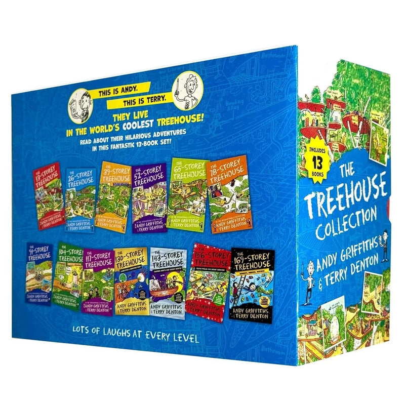 Collection of The Treehouse Series 1-13 books by Andy Griffiths and Terry Denton, featuring colorful illustrated covers.