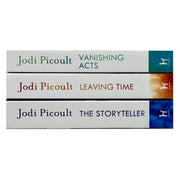 Jodi Picoult book collection with three paperback novels: The Storyteller, Leaving Time, and Vanishing Acts, by The Book Bundle.