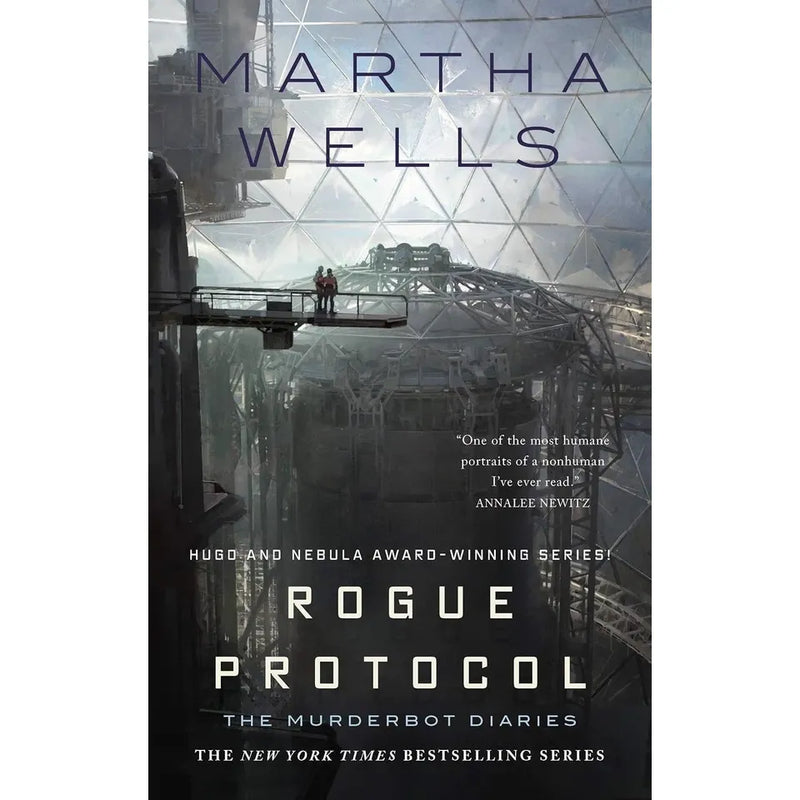 Seven paperback books from The Murderbot Diaries collection by Martha Wells, featuring sci-fi fiction covers in a Tor Books Ltd set.