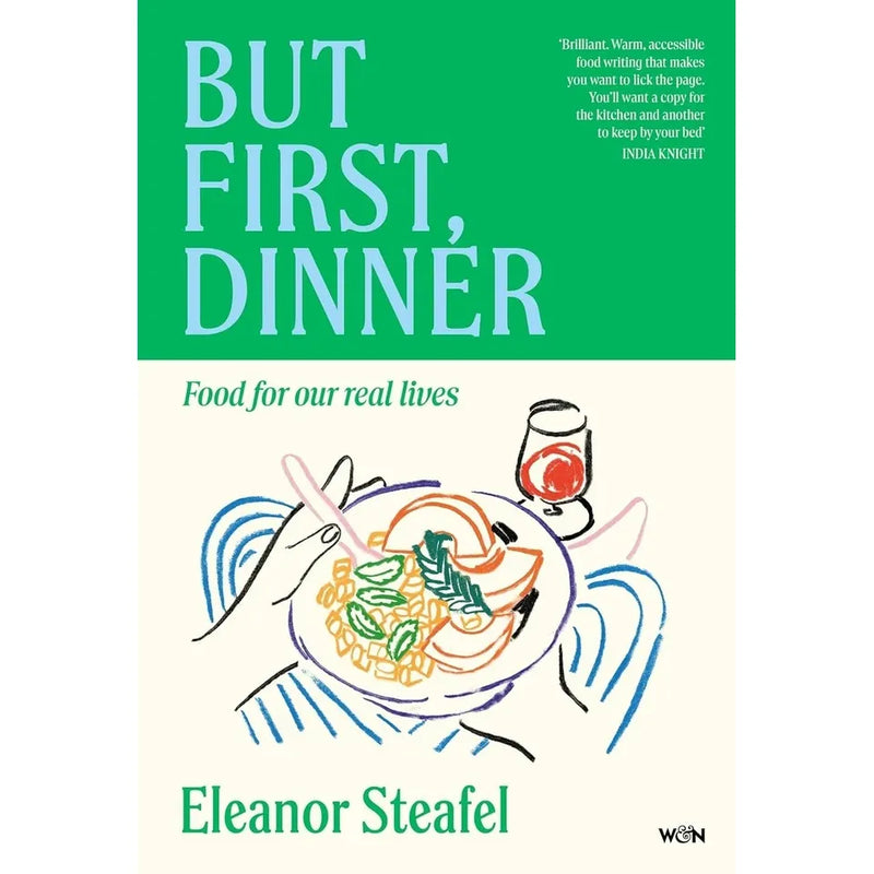Two hardcover cookbooks from the "But First, Dinner" collection by Eleanor Steafel and Robin Robertson, featuring plant-based recipes.