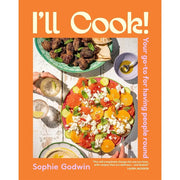 Collection of three cookbooks including "I'll Cook!", BBQ Bible, and healthy meals by Sophie Godwin, Andy Husbands, and others.